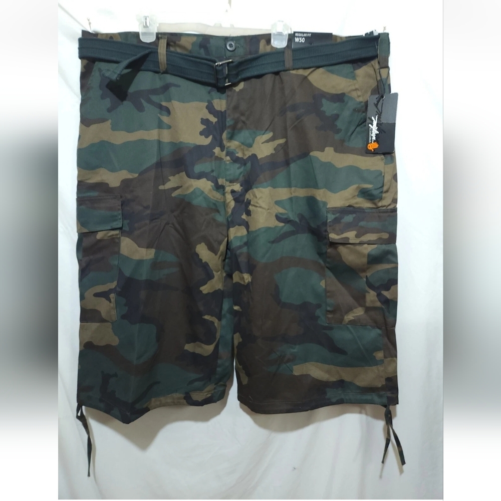 New Miskeen Originals Shorts Women Size 50 Camo Denim Cargo Reg Fit With Belt